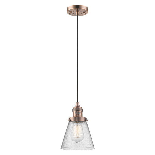 Innovations Lighting Small Cone Vintage Dimmable Led 6" Antique Copper Mini Pendant With Seedy Glass 201C-AC-G64-LED